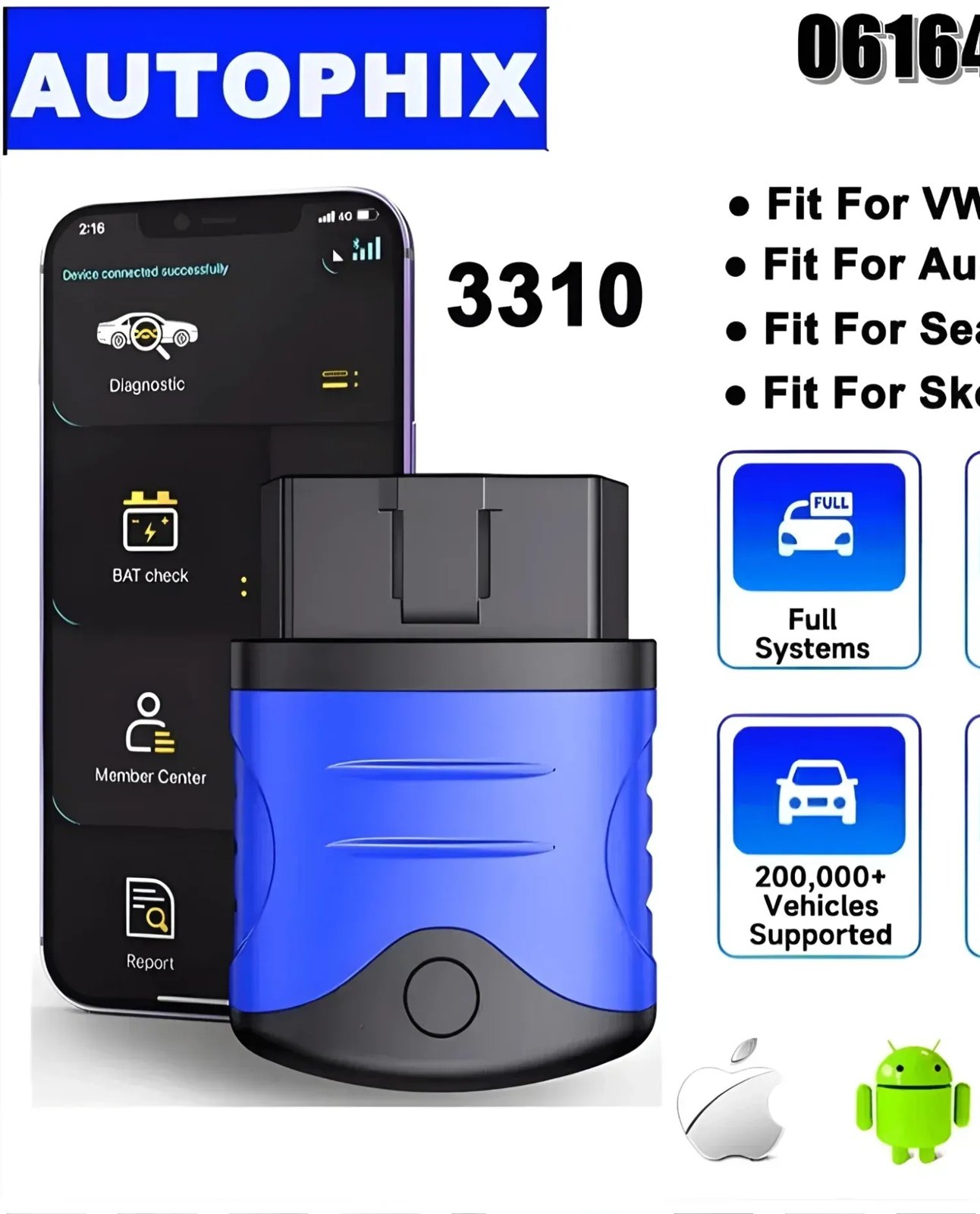 Autophix 3310 OBD2 Bluetooth Diagnostic Scanner VW Audi Skoda SEAT