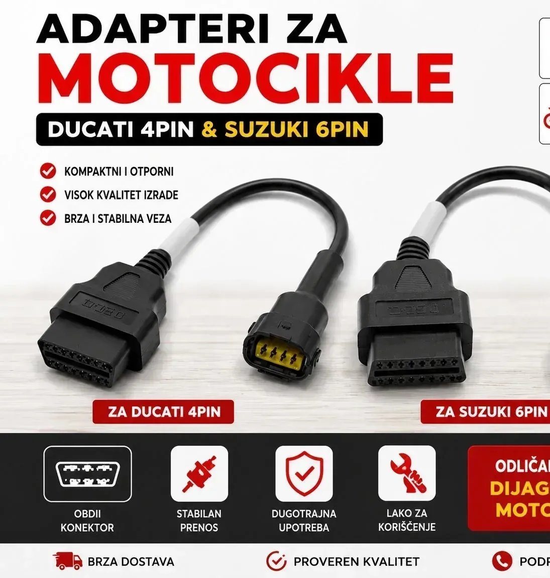 OBD2 адаптеры для мотоциклов Suzuki 6-контактный и Ducati 4-контактный