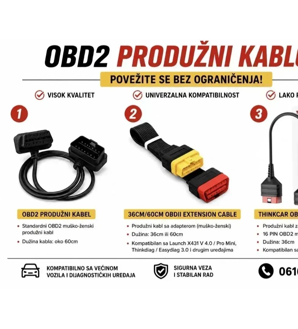 OBD2 удлинительный кабель 16-pin папа-мама