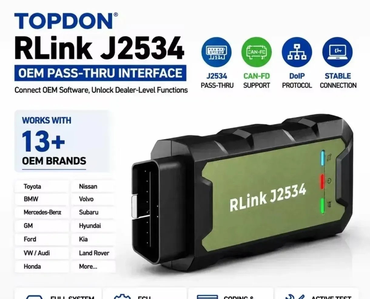 TOPDON RLink J2534 Pass-Thru Programmer CAN FD DoIP OBD2 Diagnostic Tool