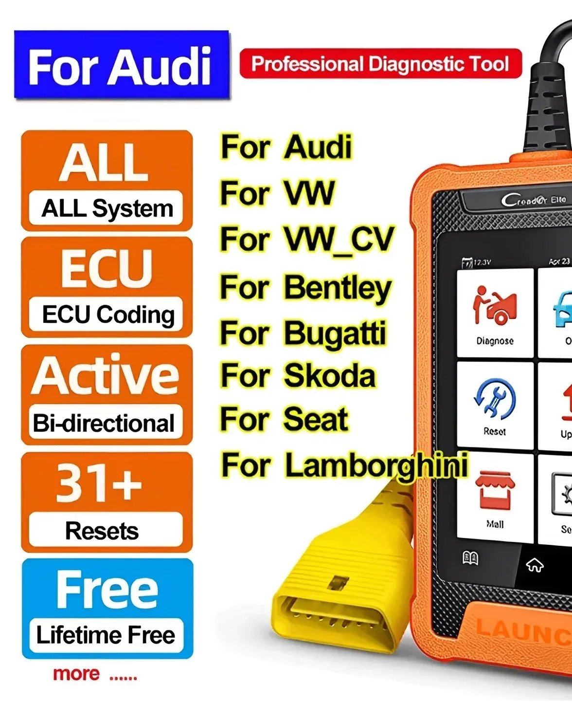 LAUNCH X431 Elite OBD2 Диагностический сканер Mercedes Audi VW Skoda Seat