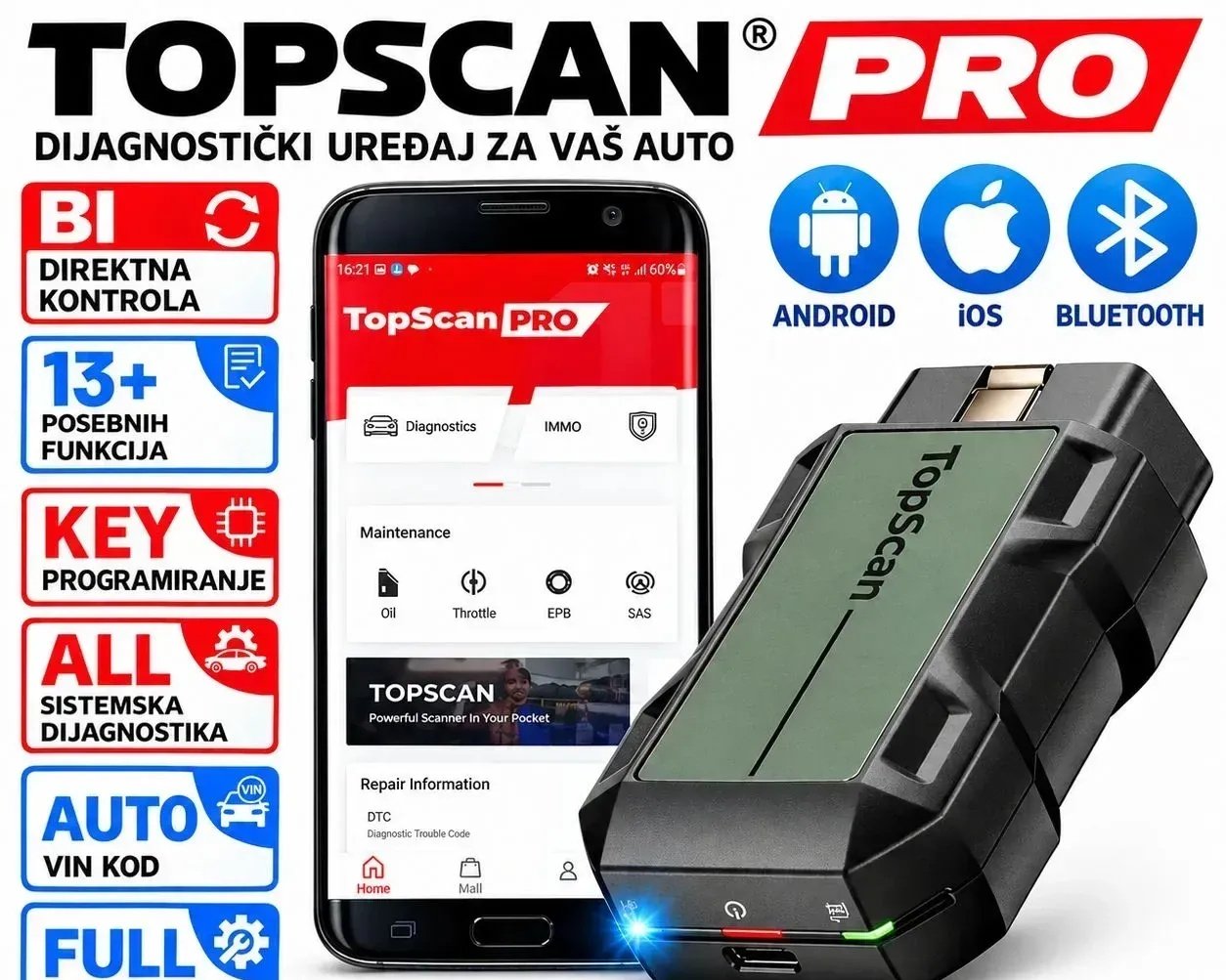 TOPDON TopScan Pro OBD2 Bluetooth Dijagnostika
